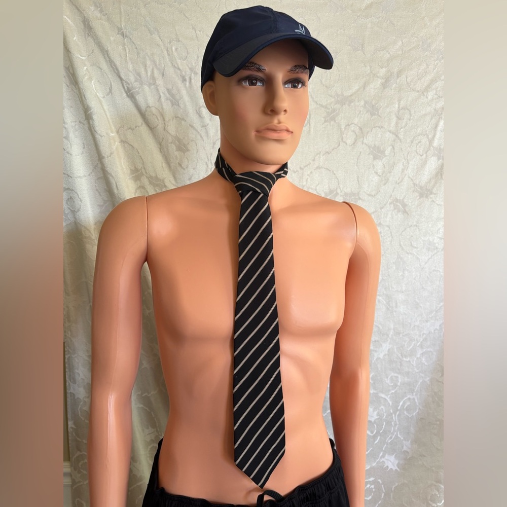 Dimitri All Silk Black, Pink and Beige Striped Tie (Good Condition)